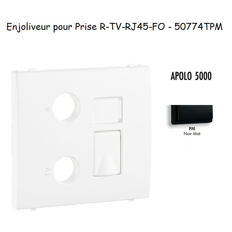 Enjoliveur pour prise R TV RJ45 FO APOLO5000 50774TPM Noir MAT