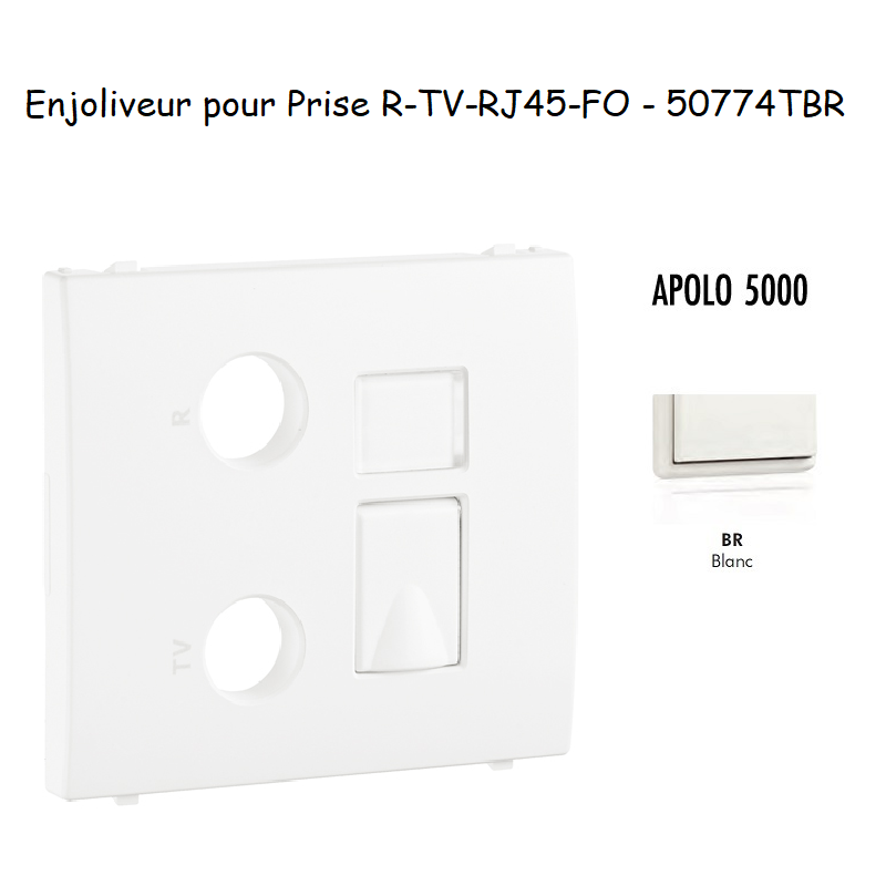 Enjoliveur pour prise R TV RJ45 FO APOLO5000 50774TBR Blanc