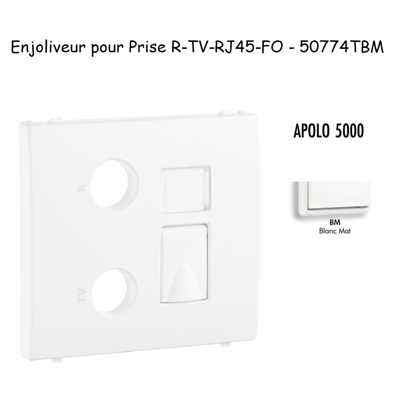 Enjoliveur pour prise R TV RJ45 FO APOLO5000 50774TBM Blanc MAT