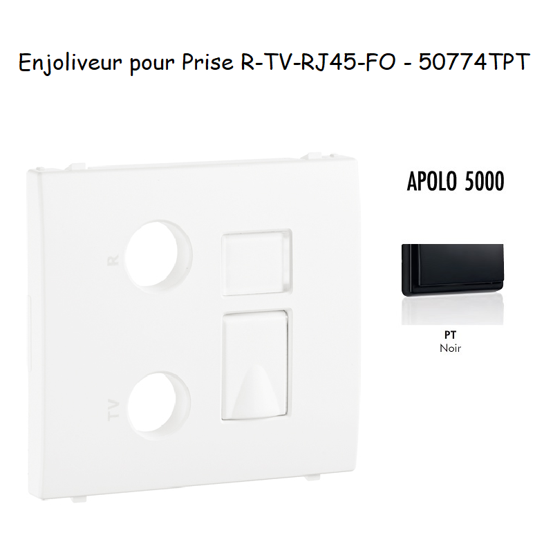 Enjoliveur pour prise R TV RJ45 FO APOLO5000 50774TPT Noir