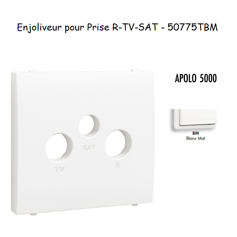 Enjoliveur pour prise R TV SAT APOLO5000 50775TBM Blanc MAT