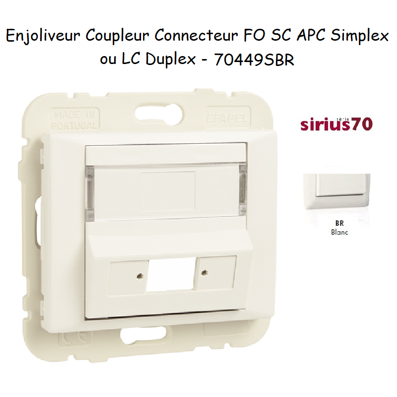 Enjoliveur coupleur connecteur fibre optique sc apc simplex ou LC duplex Sirius70449SBR Blanc
