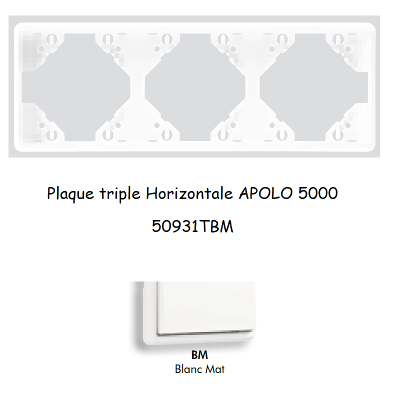 Plaque triple Horizontale APOLO5000 50931TBM BLANC MAT