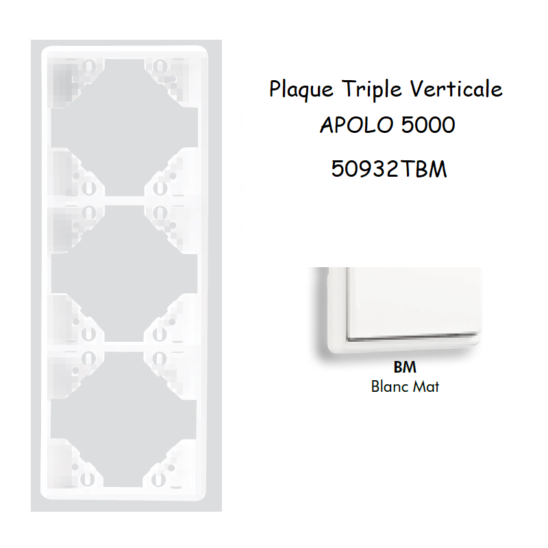 Plaque triple Verticale APOLO5000 50932TBM BLANC MAT