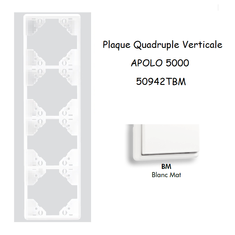 Plaque Quadruple Verticale APOLO5000 50942TBM Blanc MAT