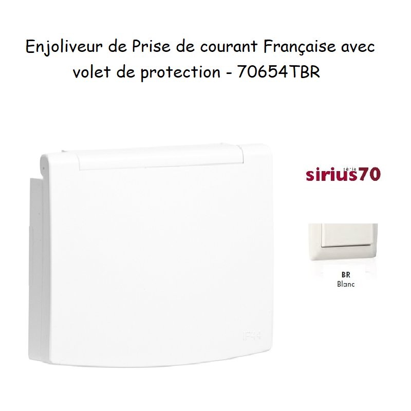 Enjoliveur pour prise de courant françasie avec volet de protection Sirius 70654TBR Blanc