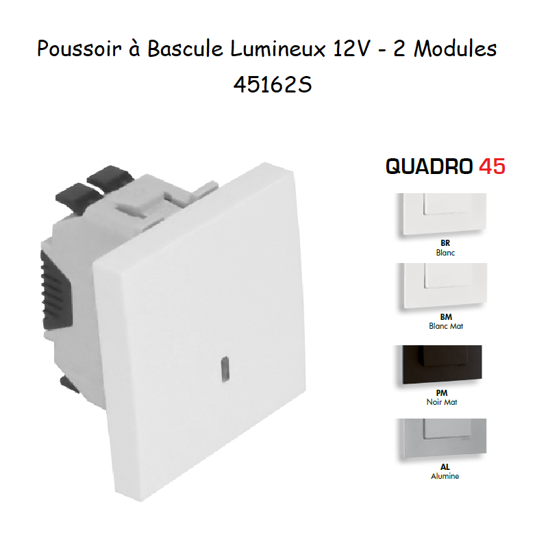Poussoir à bascule Lumineux 12V 2 modules Quadro 45162S