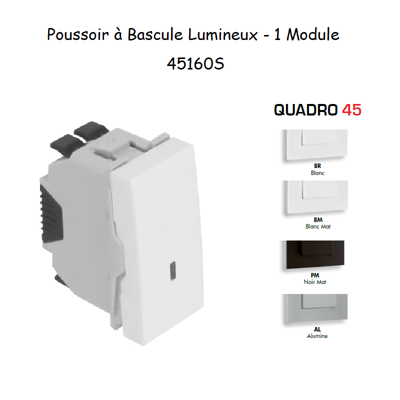 Poussoir à bascule Lumineux 1 module Quadro 45160S