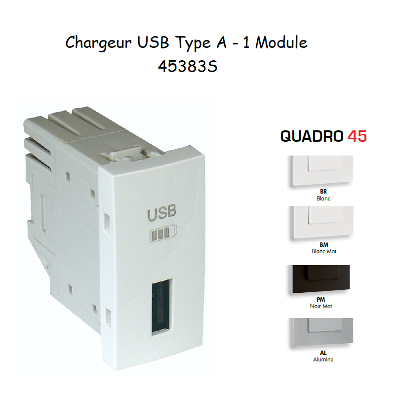 Chargeur USB TypeA 1 module Quadro 45383S