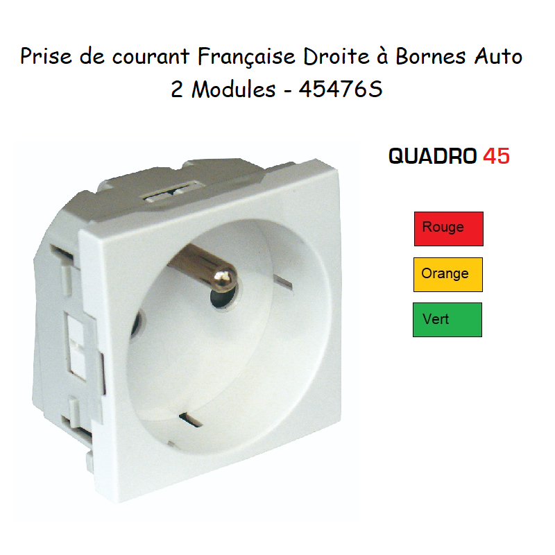 Prise de courant française droite 90° 2 modules Quadro 45476S ROV