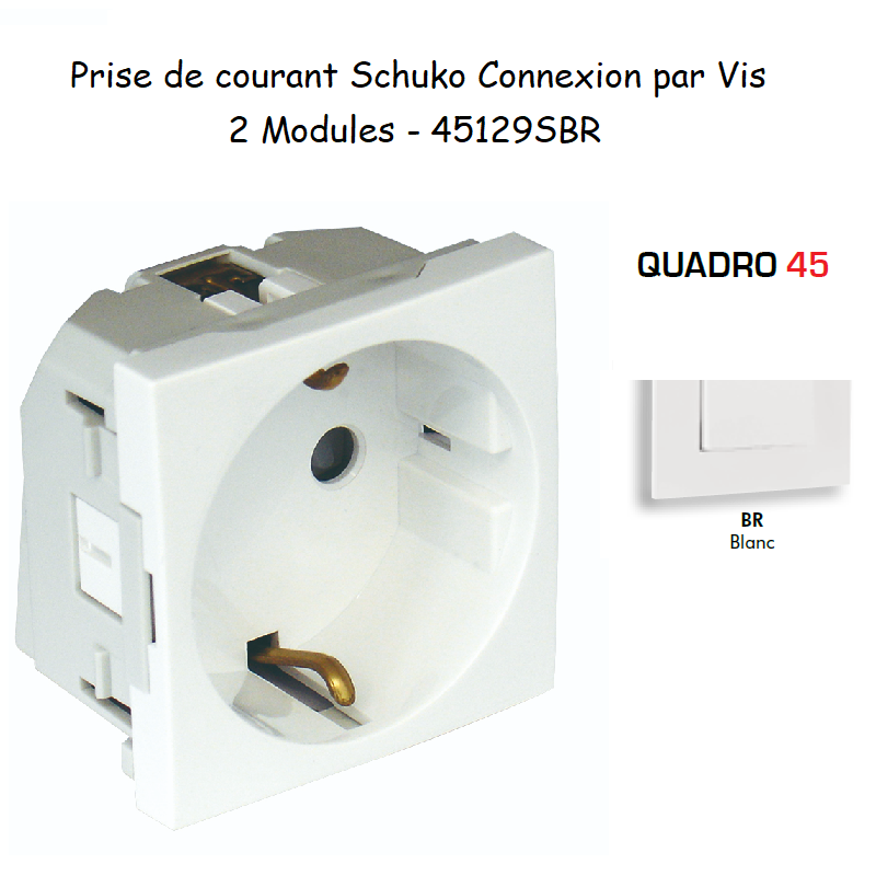 Prise de courant schuko connesion vis 2 modules Quadro 45129SBR Blanc