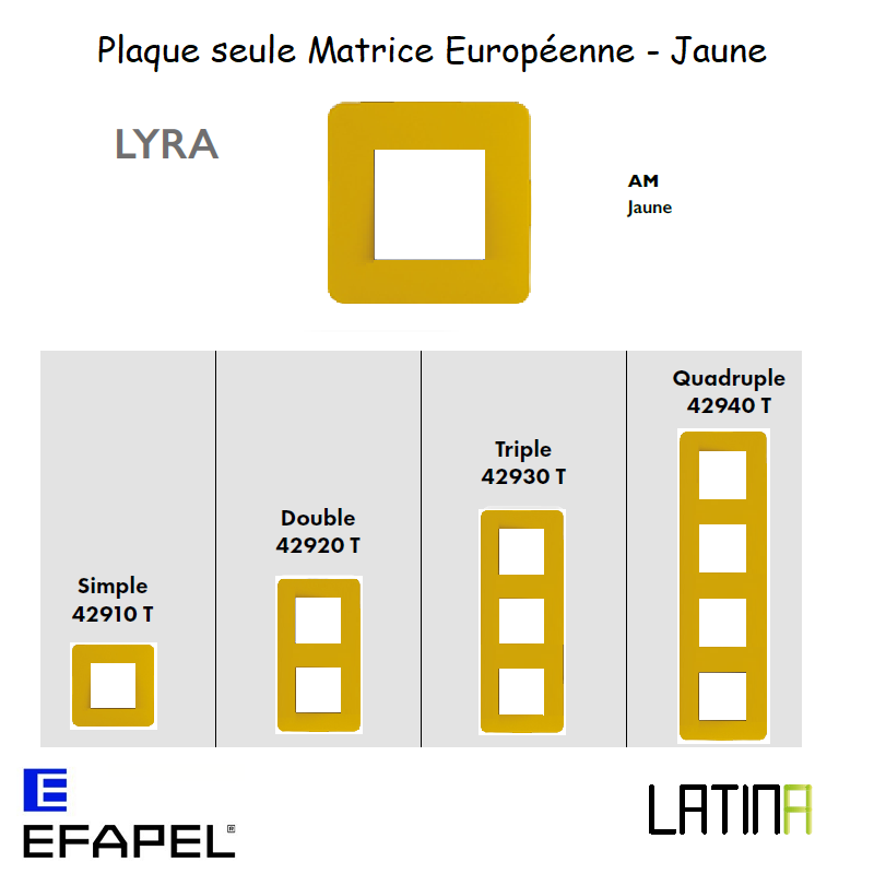 Plaque LYRA matrice européenne 42910TAM 42920TAM 42930TAM 42940TAM