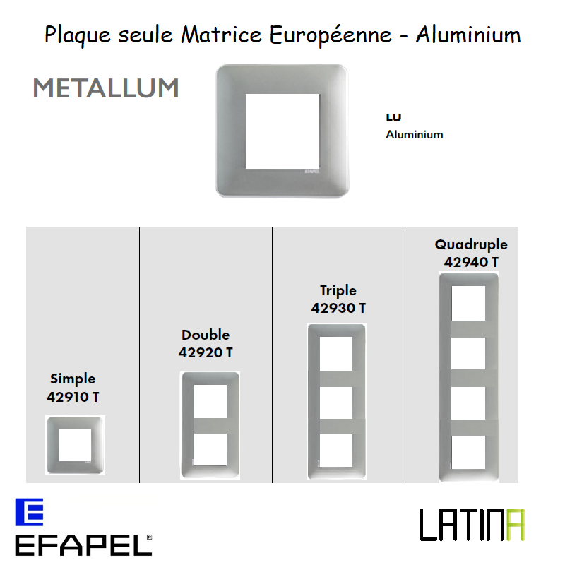 Plaque METALLUM matrice européenne 42910TLU 42920TLU 42930TLU 42940TLU Aluminium