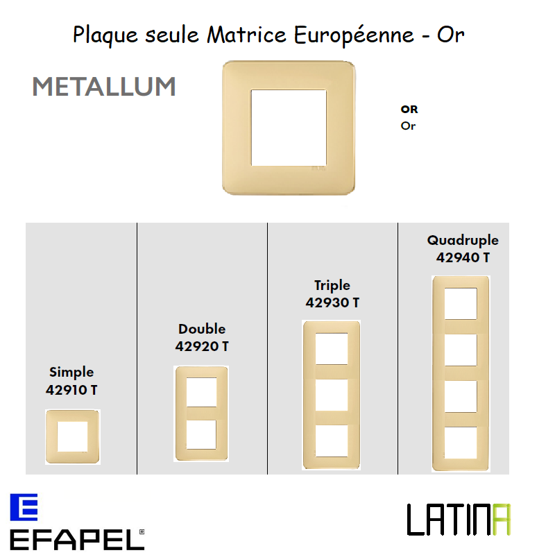 Plaque METALLUM matrice européenne 42910TOR 42920TOR 42930TOR 42940TOR OR DORE