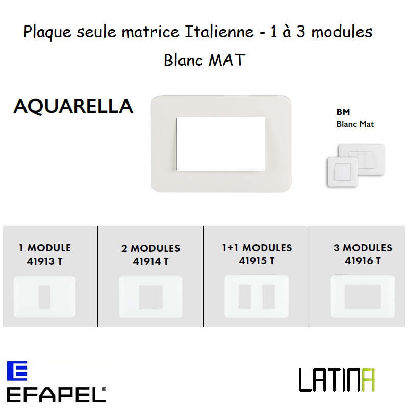 Plaque aquarella matrice italienne 41913TBM 42914TBM 42915TBM 42916TBM blanc mat