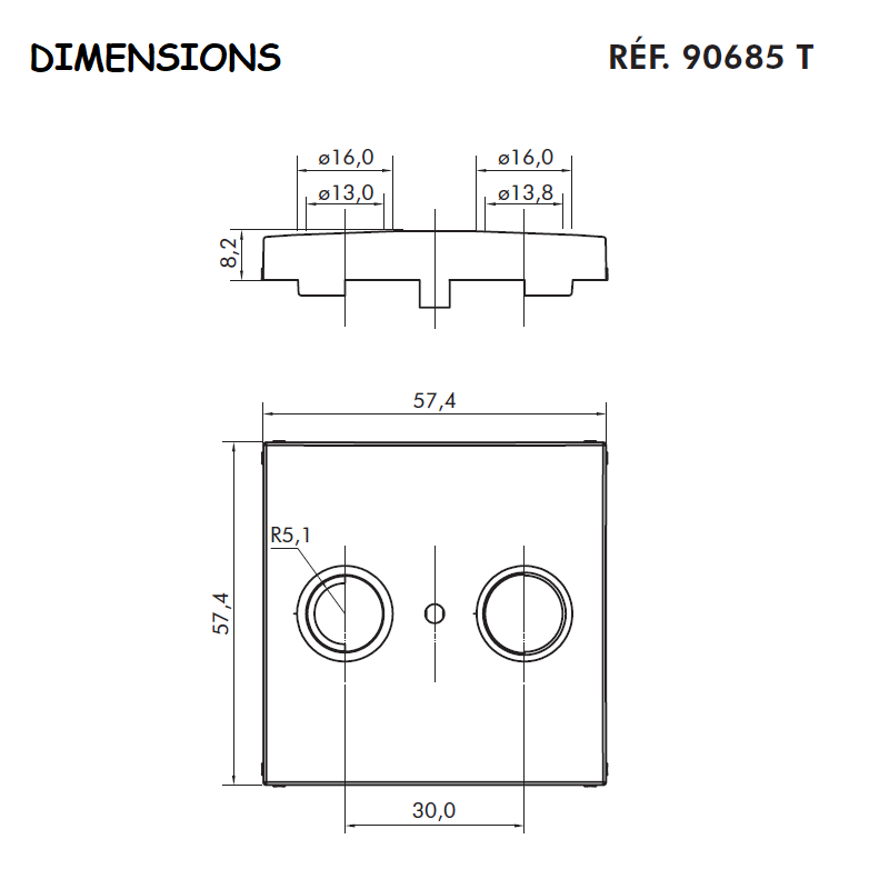 Enjoliveur pour prises multimarques R TV 90685TBR DIMENSIONS