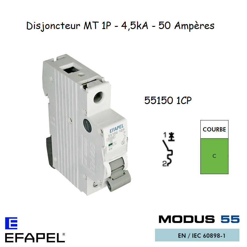 Disjoncteur Magnétothermique Plus 1 Pole 50A 55150 1CP
