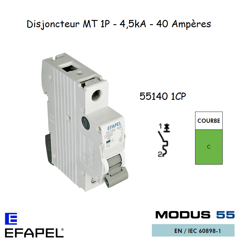 Disjoncteur Magnétothermique Plus 1 Pole 40A 55140 1CP