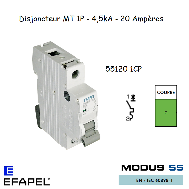 Disjoncteur Magnétothermique Plus 1 Pole 20A 55120 1CP