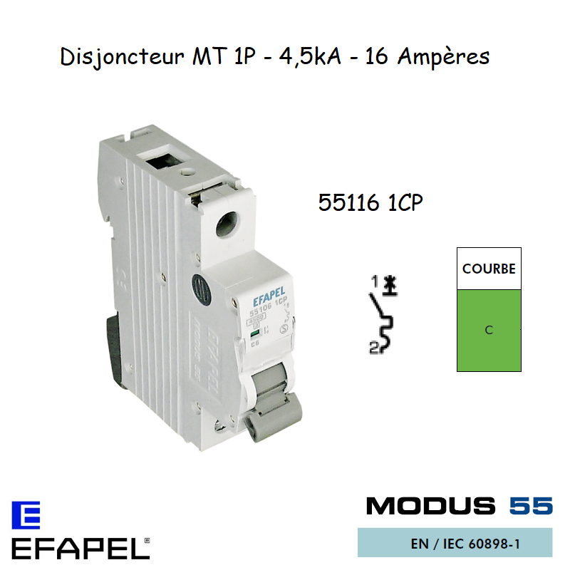 Disjoncteur Magnétothermique Plus 1 Pole 16A 55116 1CP