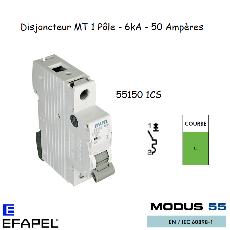 Disjoncteur Magnétothermique Super 1 Pole 50A 55150 1CS