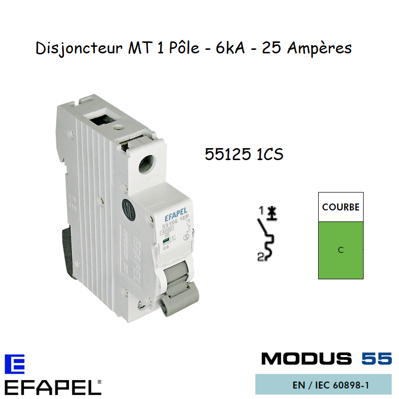 Disjoncteur Magnétothermique Super 1 Pole 25A 55125 1CS