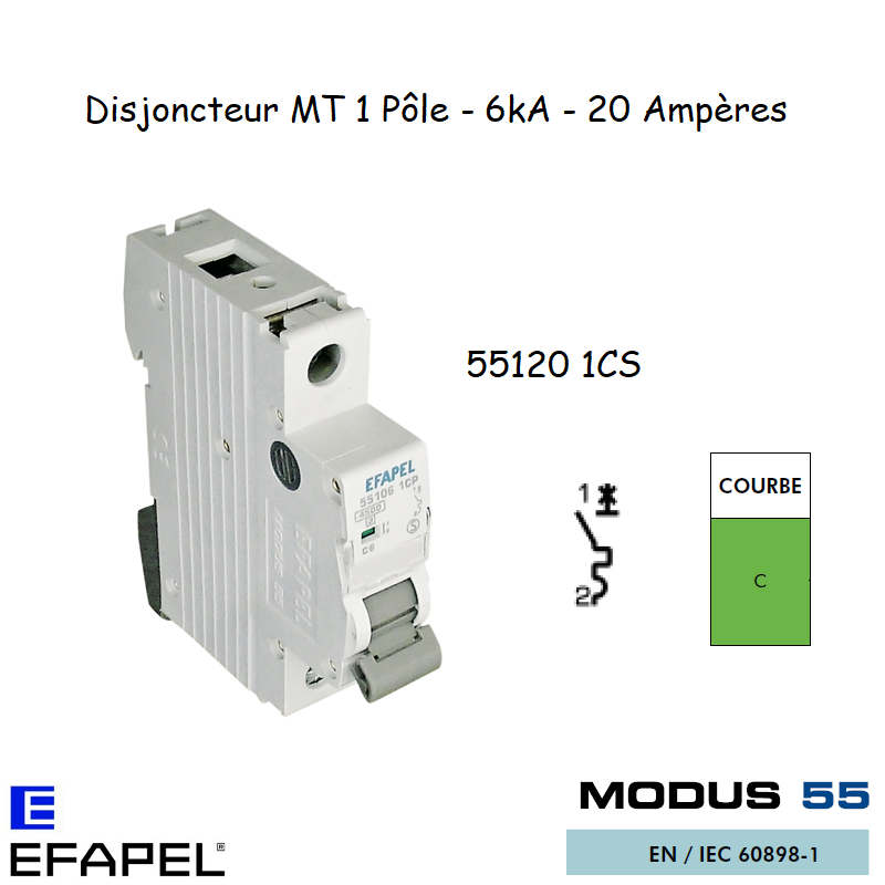 Disjoncteur MT 1 Pôle 4,5kA Courbe C 10A - Efapel