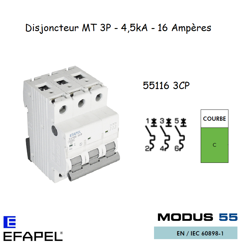 Disjoncteur Magnétothermique Plus 3 Poles 16A 55116 3CP
