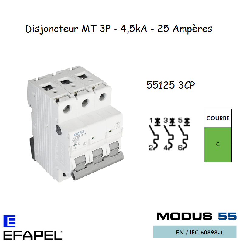 Disjoncteur Magnétothermique Plus 3 Poles 25A 55125 3CP