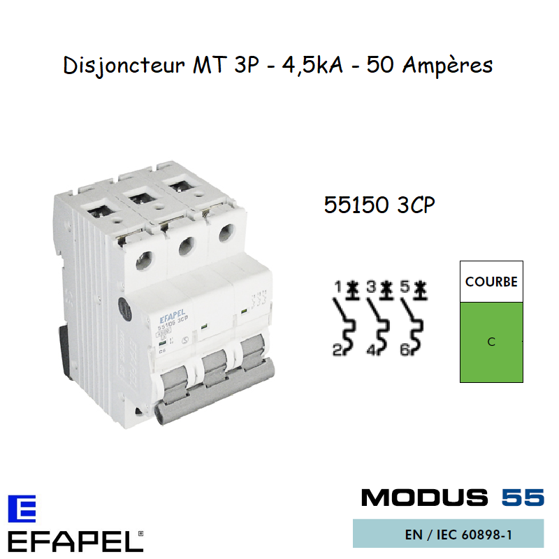 Disjoncteur Magnétothermique Plus 3 Poles 50A 55150 3CP