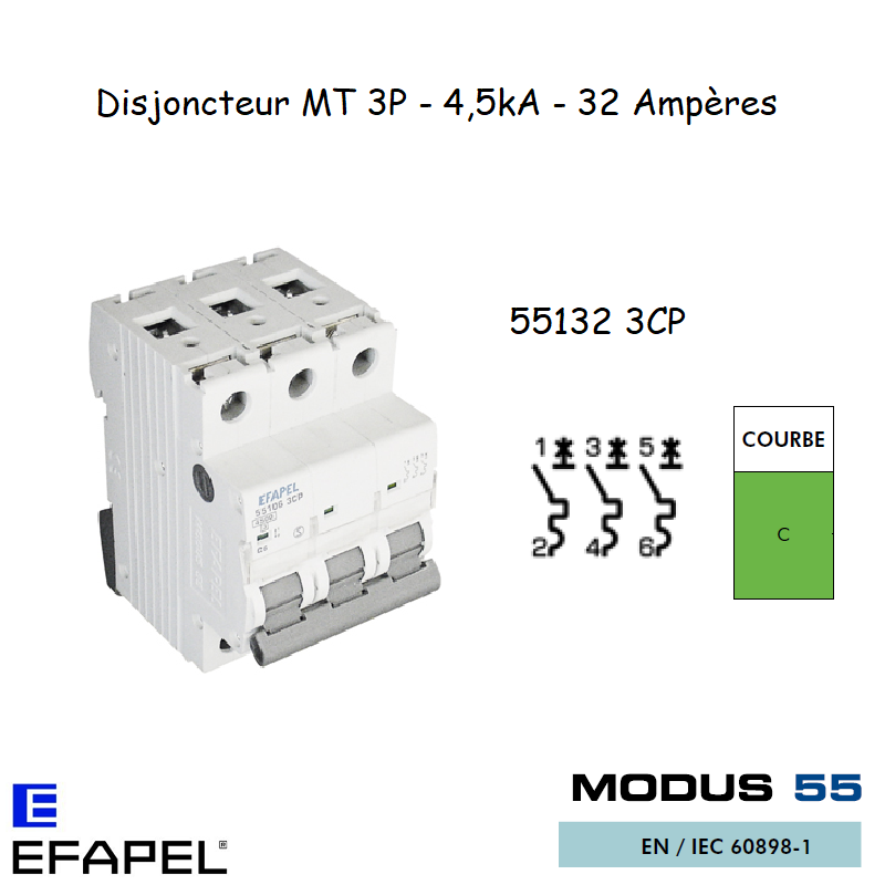 Disjoncteur Magnétothermique Plus 3 Poles 32A 55132 3CP
