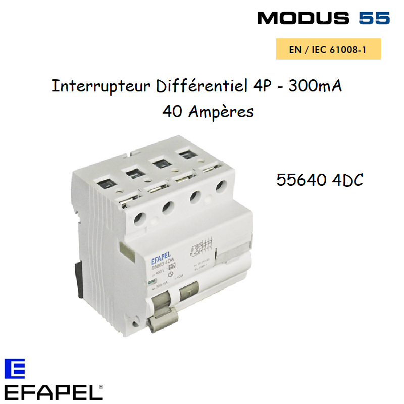 Interrupteur Différentiel 4P 300mA Classe AC 4DC 40A