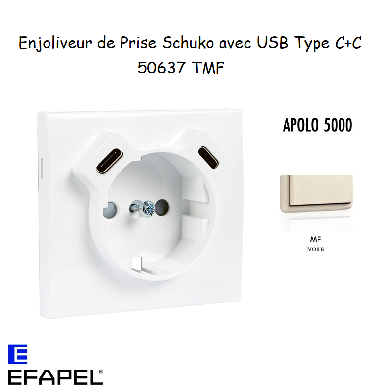 enjoliveur prise schuko avec usb C+C APOLO 50637TMF