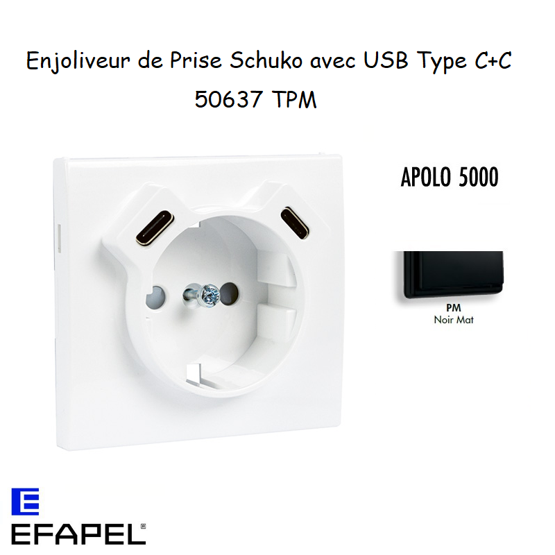 enjoliveur prise schuko avec usb C+C APOLO 50637TPM