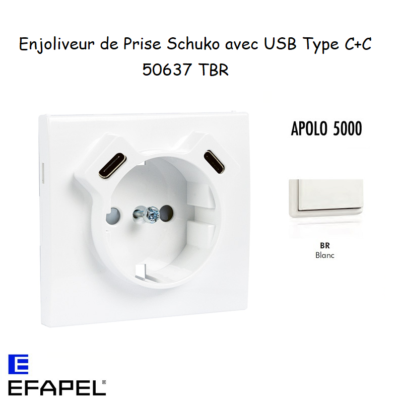 enjoliveur prise schuko avec usb C+C APOLO 50637TBR