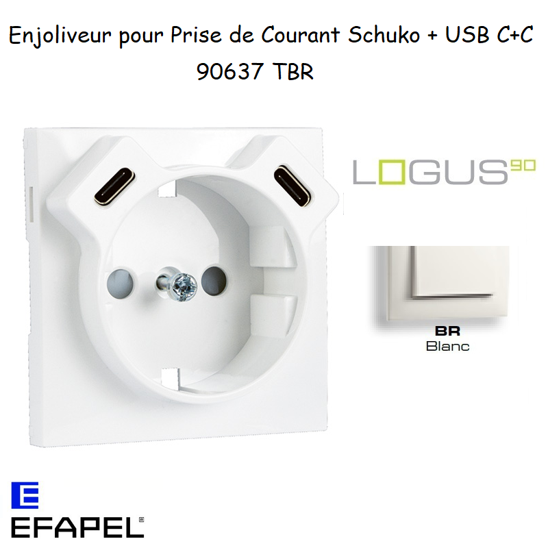 enjoliveur prise schuko avec usb C+C LOGUS 90637TBR
