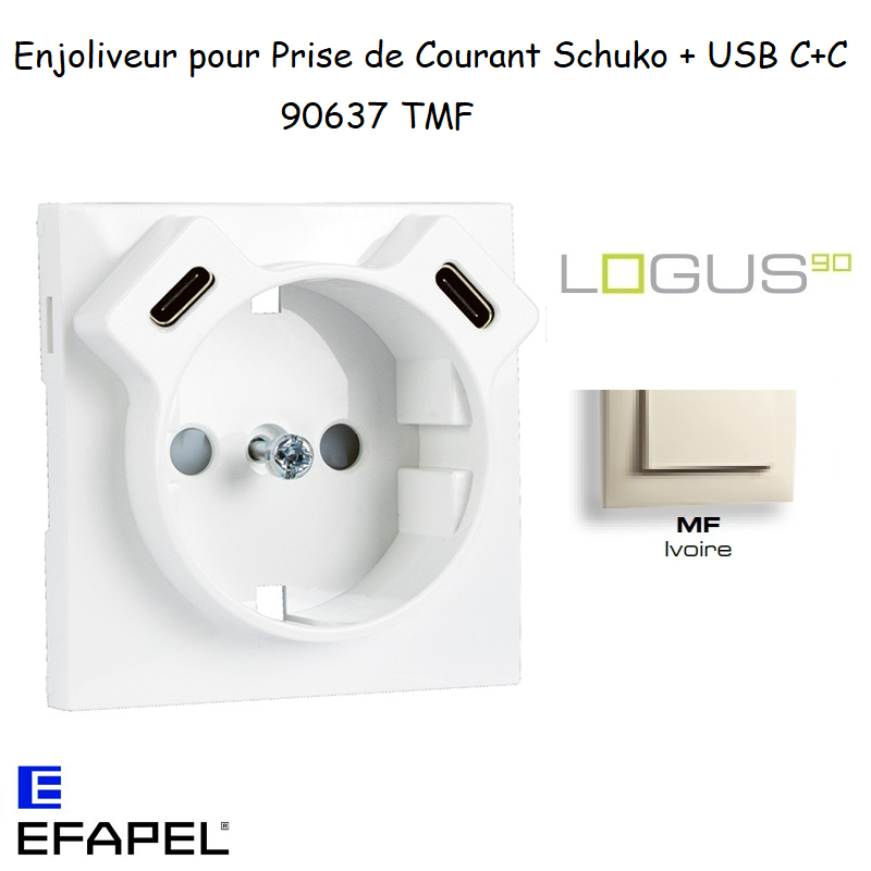 enjoliveur prise schuko avec usb C+C LOGUS 90637TMF