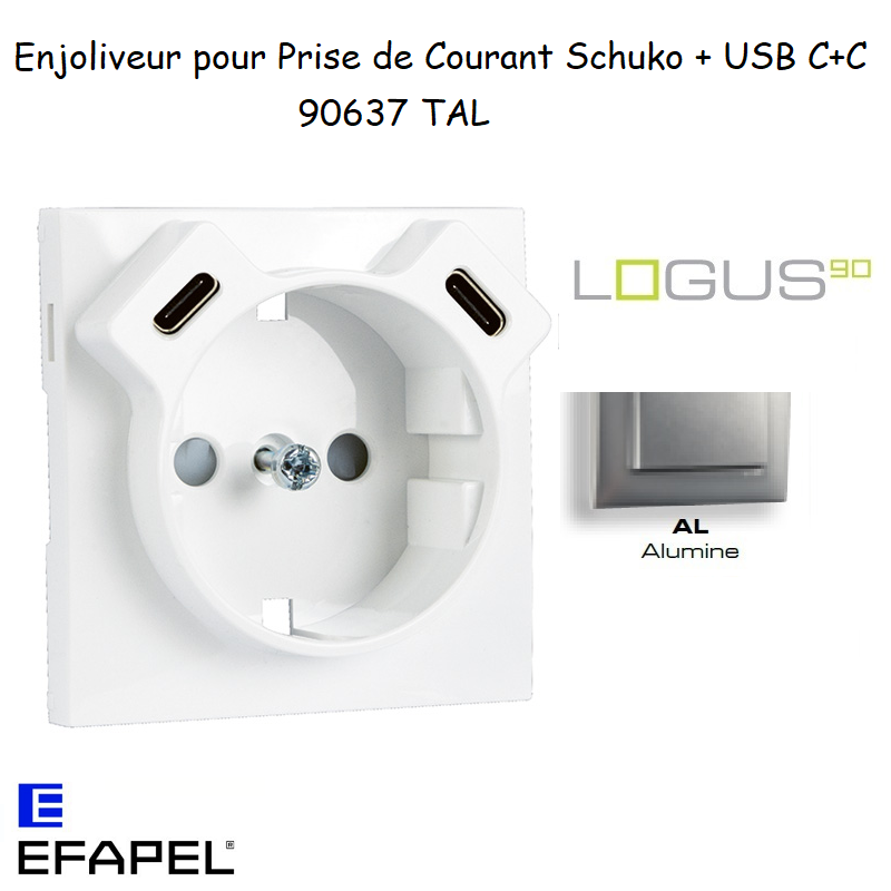 enjoliveur prise schuko avec usb C+C LOGUS 90637TAL