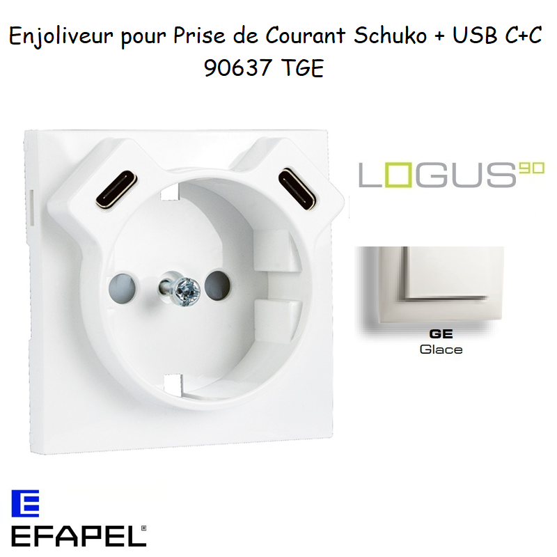 enjoliveur prise schuko avec usb C+C LOGUS 90637TGE