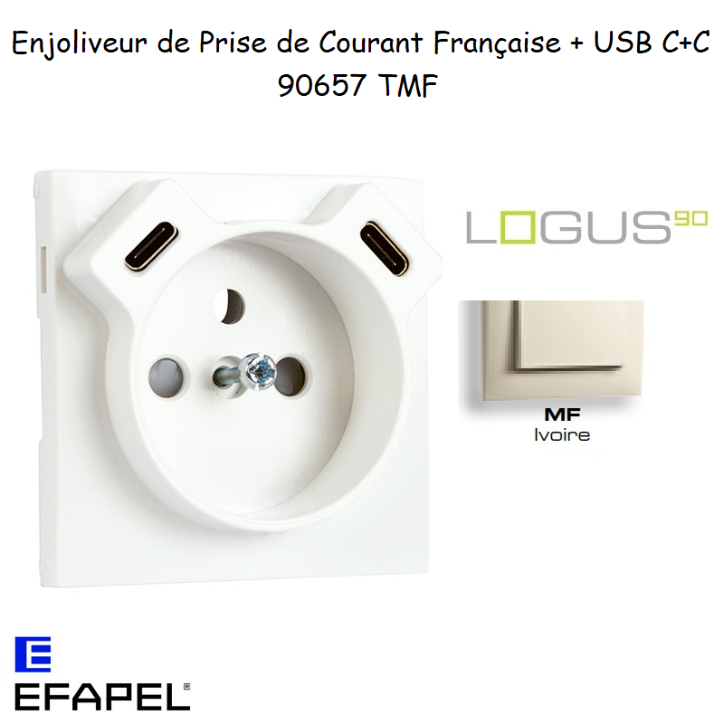 enjoliveur prise française avec usb C+C LOGUS 90657TMF