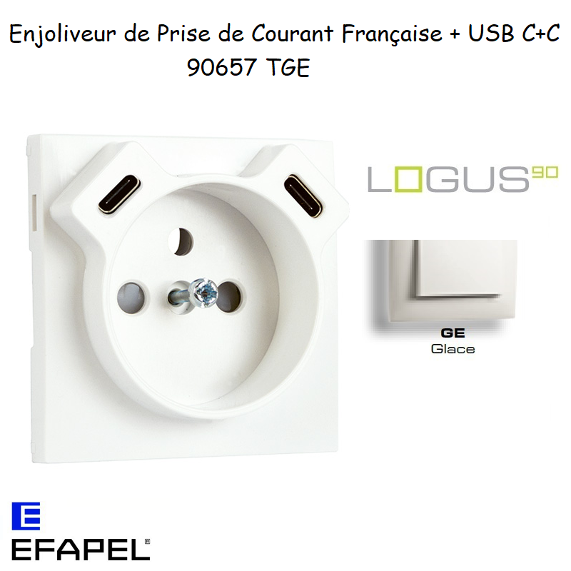 enjoliveur prise française avec usb C+C LOGUS 90657TGE