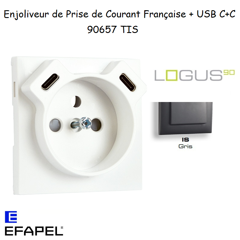 enjoliveur prise française avec usb C+C LOGUS 90657TIS