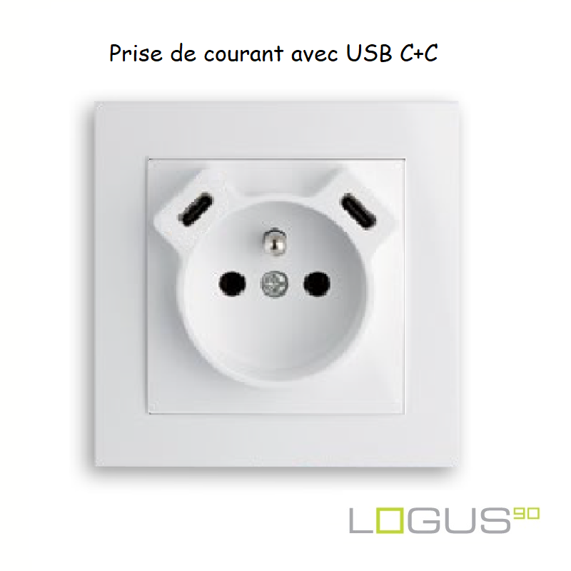 prise française avec usb c+c blanc