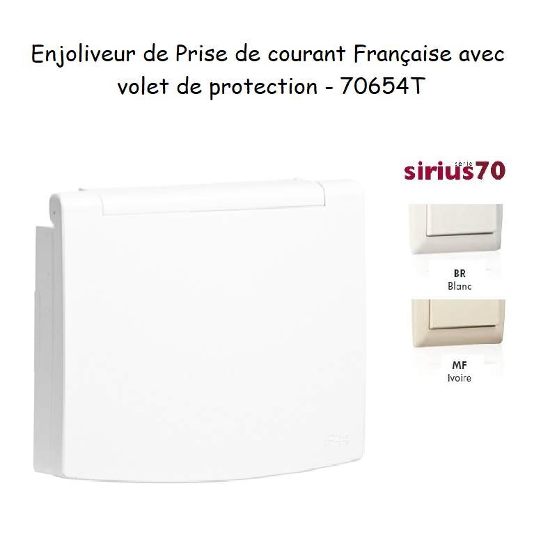 Enjoliveur pour prise de courant françasie avec volet de protection Sirius 70654T