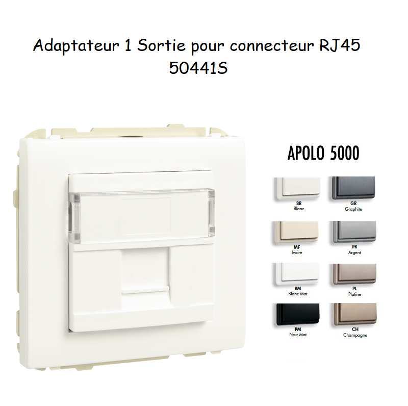Adaptateur avec 1 module 1 sortie pour connecteur RJ45 Apolo 50441S