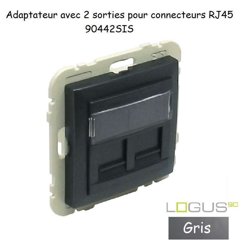 Adaptateur avec module 2 sorties pour connecteur RJ45 Logus 90442SIS Gris