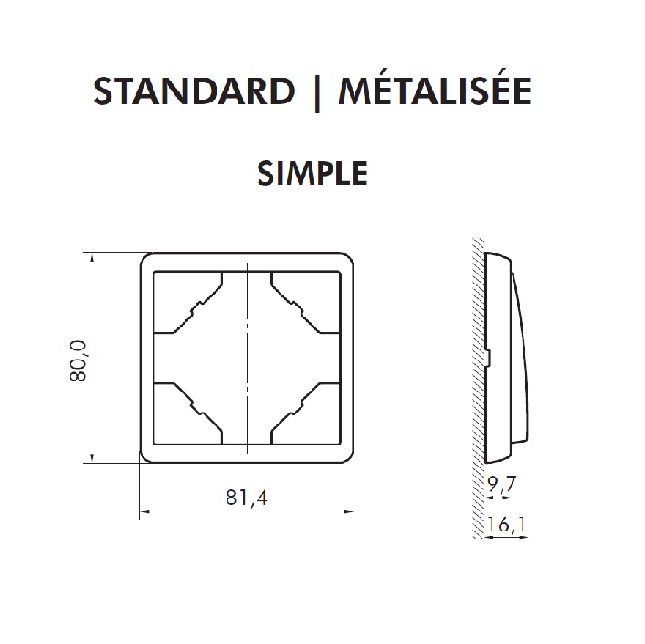 Dimensions plaque APOLO 5000 simple efapel 50910