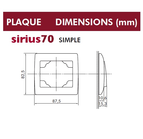 Dimensions plaque simple sirius70 efapel 70910