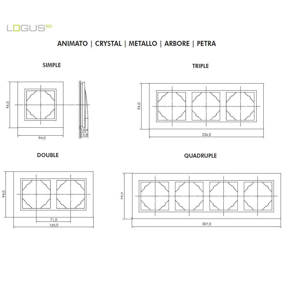 Dimensions plaques Animato Logus90 efpale