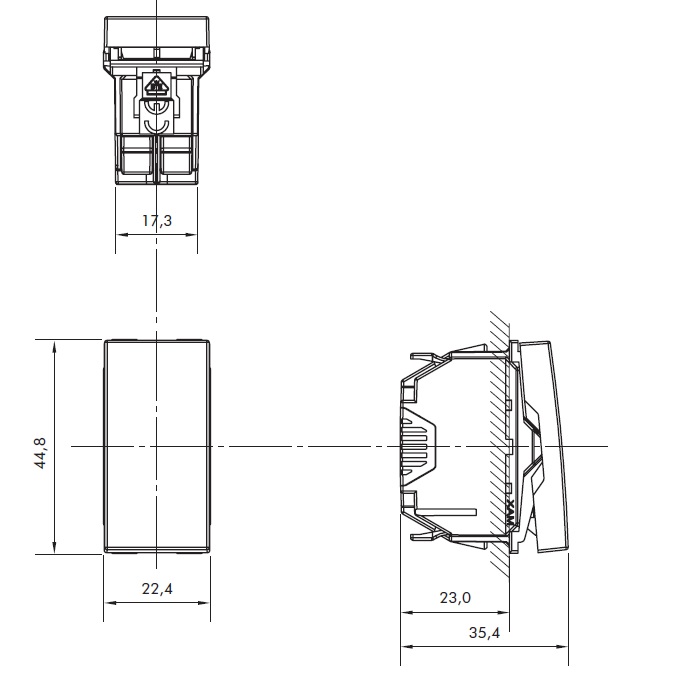 Dimensions interrupteur Quadro45 1module efapel